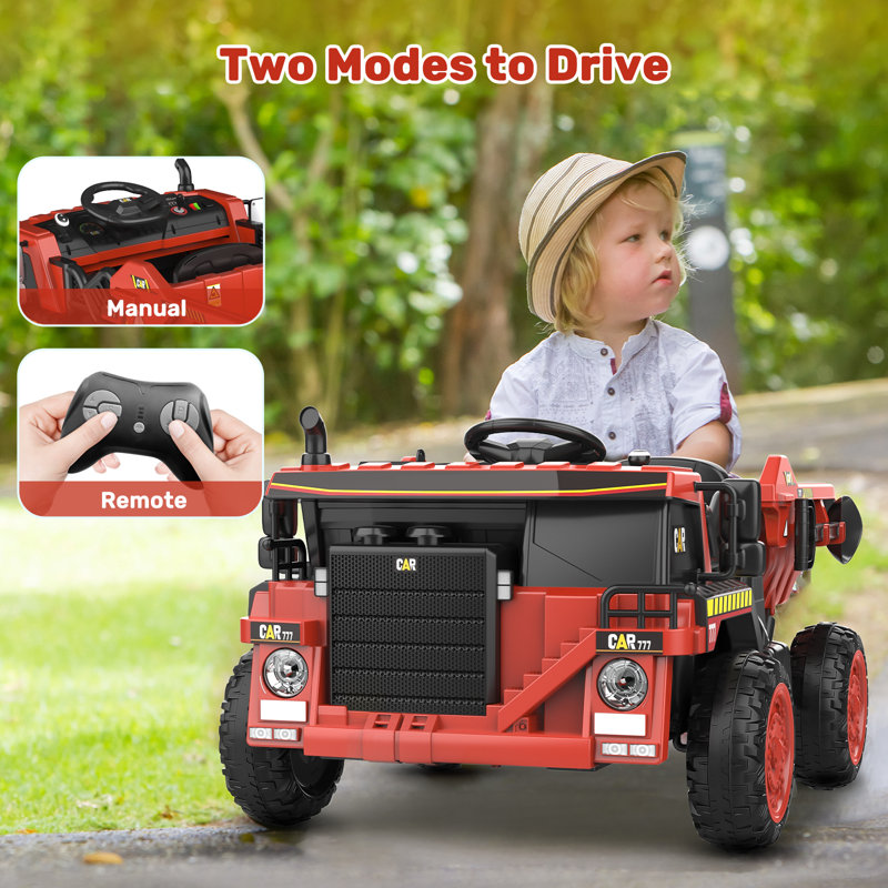 ARBELI 12Volt Kids Ride on Dump Truck w Electric Dump Bucket Key Start Remote Control Shovel Wayfair